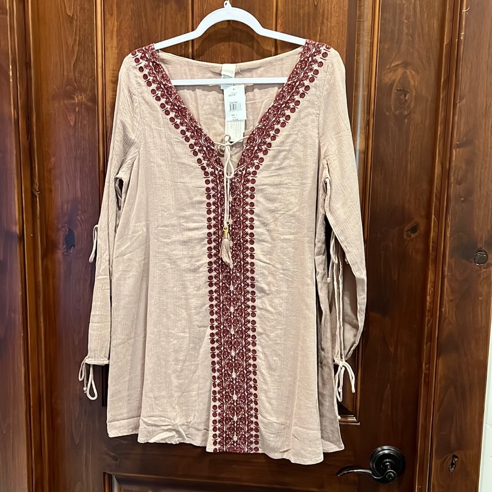 L Space Large Embroidered Tunic Swim Cover-up Pink Mauve Dusty Pearl